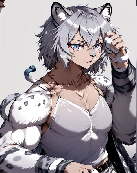 muscular man with snow leopard ears and tail