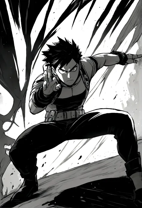 my hero academia character, male, in combat, action shot, high contrast 