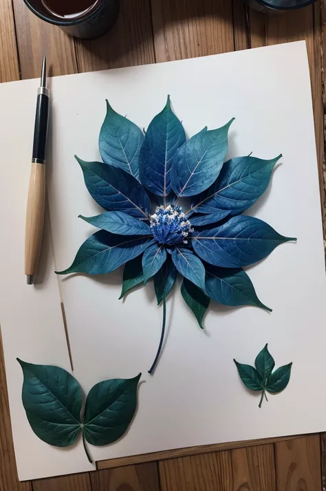 create blue leaf drawing 