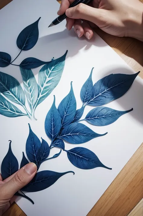 create blue leaf drawing 