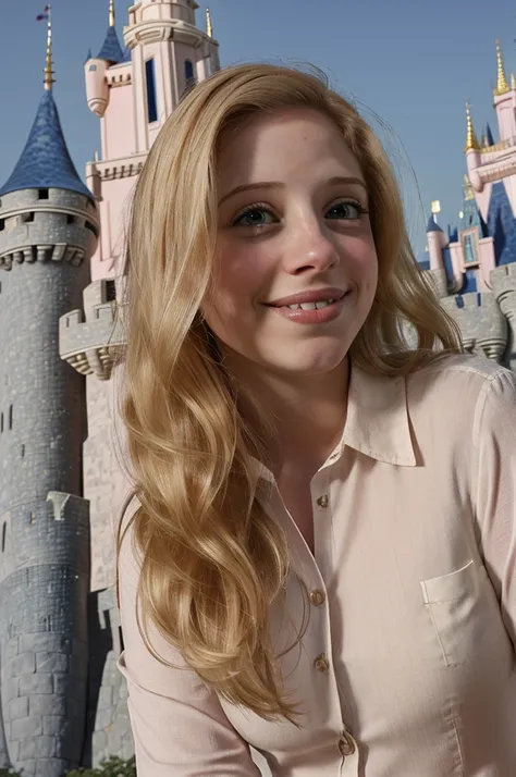 full_body, standing, sandals, (shirt), pants, (disney castle), (amyamyamy: 1.2), perfect face, (contact iris: 1.1), pale skin, s...