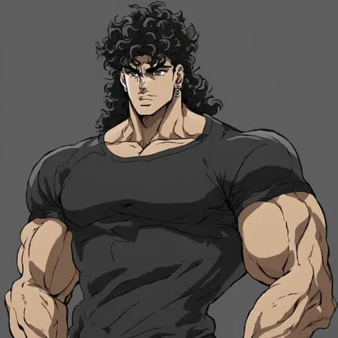 jojo style, part7, jojo's bizarre adventure, male, average muscle mass, anime, dark skinned, wavy hair, black sweatshirt, marked...