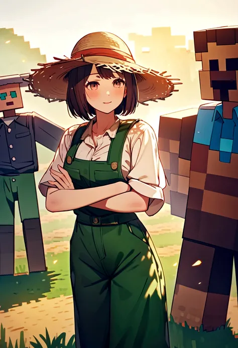  minecraft ,scarecrow, farmer , straw hat, farmers outfit. 4k