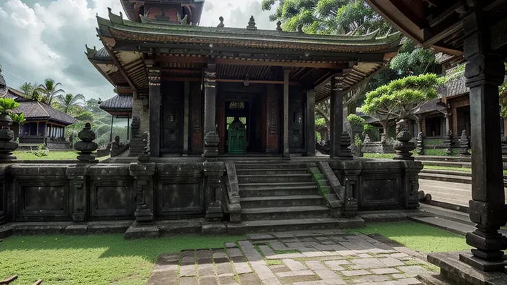 bali temple, overcast lighting, realistic, green screen backgrond