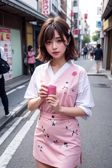 On the streets of Japan, where you can see the recess trees with the pink petals