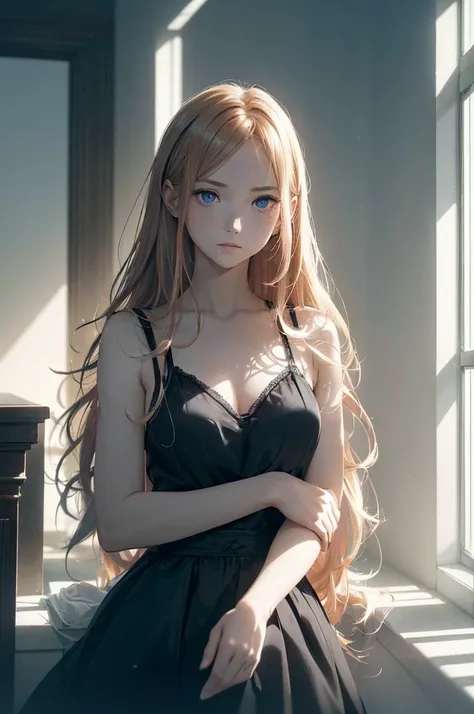 ((1 Female, 1 person, Solitary) Alice,  Humanity, Long curly blond hair, blue eyes, freckle, teenager, 18 years, Rebirth_ongoing) (Main Part, Super detailed, 8K, (HD, Sunlight:0.5, Soft_shadow:0.5, atmosphere_light, 8K, 4K, Surrealism, elegant, ((((Appeara...