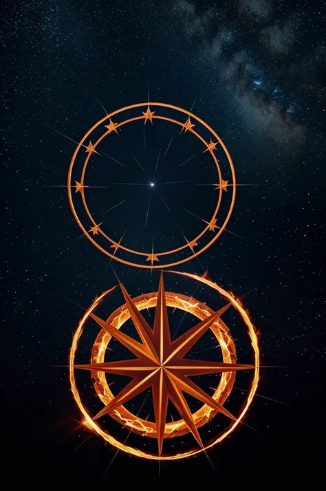 Wind rose with fire in its circle, night background, starry, clear, good image, perfection, Creativity, Originality 