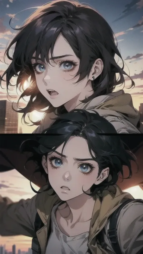 Anime girl with black hair and blue eyes looking at the camera, Attack on Titanより, (Attack on Titanアニメ), Close-up of a young anime girl, Young woman anime visual, Attack on Titan, Today&#39;s featured anime is still, Mikasa Ackerman, close!!!!!, Another cl...