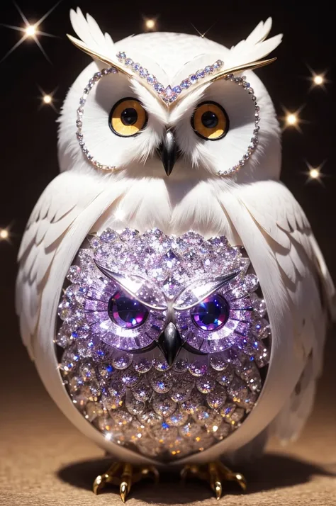 Create a realistic owl from beautiful sparkling crystals 