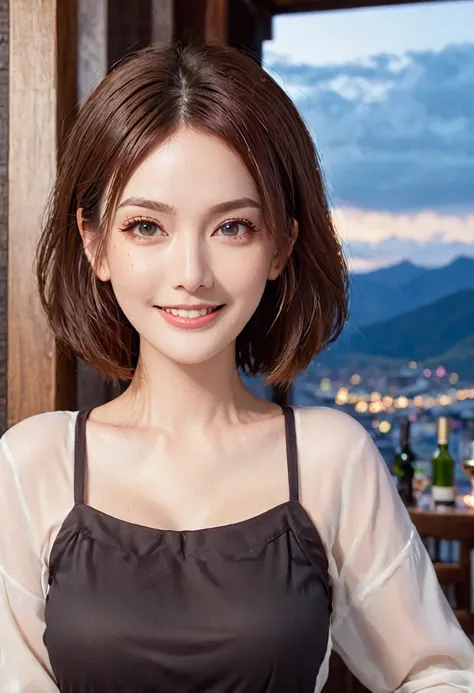 ((highest quality、8k、masterpiece:1.3))、Luna Maya lookalike beauty、1 male、1 female、Couple、Spouse、half、The body is slim、((Bob Hale、Straight hair:1.2)), (Realistic, Intricate details:1.2), Shine light on her  face、 Amazing view of the sunset sky and clouds、Am...