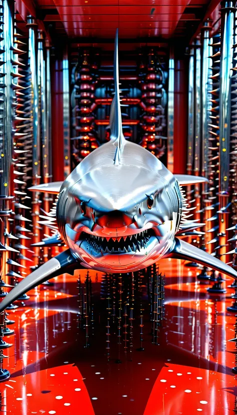 There is no one, Reality Photos, Reality Photos, Realistic photos of creatures like great white sharks, spikes, multicolored sparkling, strange and, Surreal and, the other world, A robotic factory with a shiny assembly plant, intricate details, very sharp,...