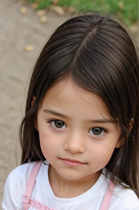 Create a picture of a cute beautiful small girl around 9 years old. Neither too brown or neither too white somewhere between. She has black hair.