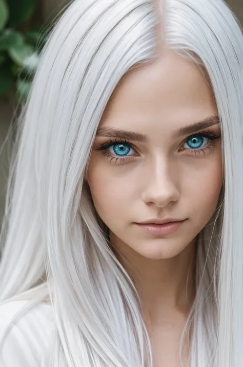 Girl with heterochromia and long white hair 