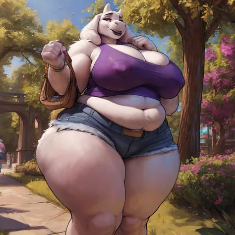 by darkgem, by duase, by bng, solo, 1girl, toriel, maroon eyes, female, older woman, furry body, chubby, heavyset, broad shoulders, wide body, wide hips, thick thighs, big arms, heavy breasts, nipple outline, highly detailed eye, (black pupil:1.3), milf, t...