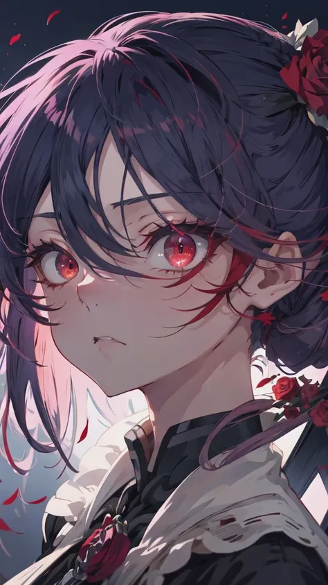 anime girl Red eyesで and a rose in her hair, Gothic Maiden Anime Girl, Red eyesで, Anime Style 4k, Stunning Anime Face Portraits, Beautiful anime faces, Beautiful anime style, Anime-style illustrations, Detailed portrait of an anime girl, Anime style portra...