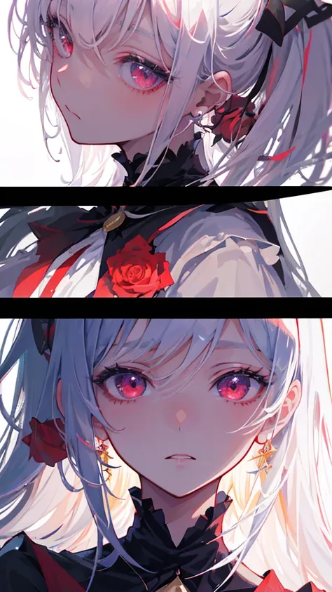 anime girl Red eyesで and a rose in her hair, Gothic Maiden Anime Girl, Red eyesで, Anime Style 4k, Stunning Anime Face Portraits, Beautiful anime faces, Beautiful anime style, Anime-style illustrations, Detailed portrait of an anime girl, Anime style portra...