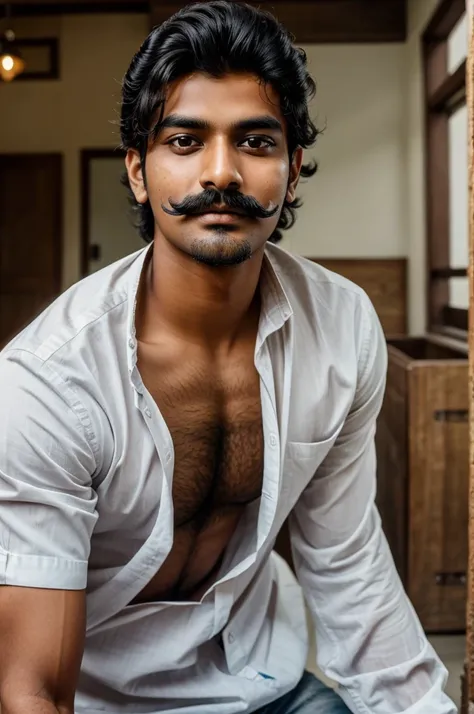 A young very handsome Indian man with moustache and little beard 