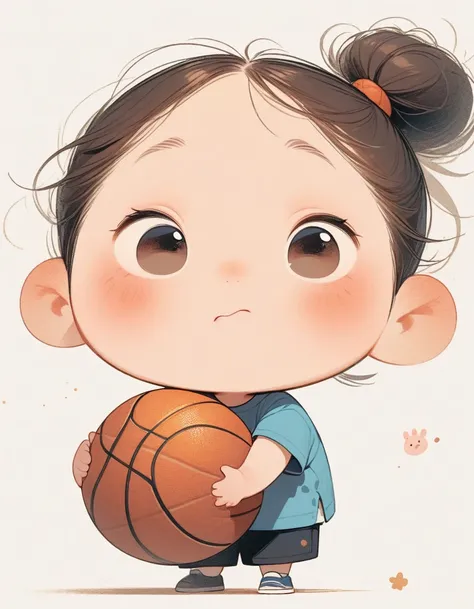 chibi style，Lovely，masterpiece, best quality, 8K, Clear focus,Little boy holding a basketball，Clean background