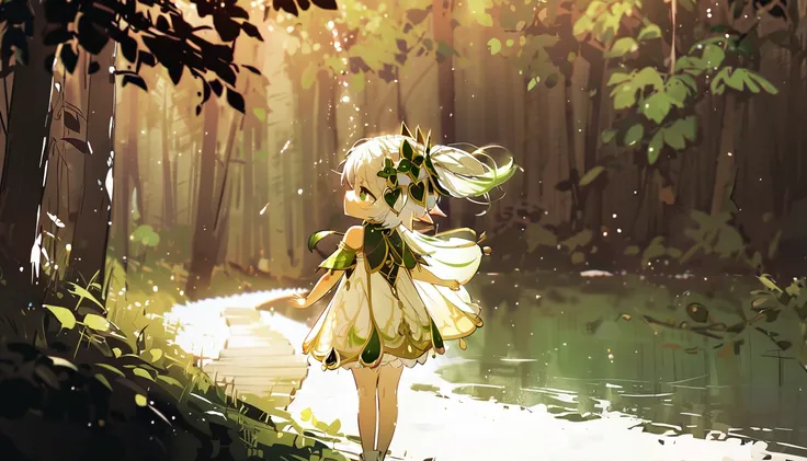 masterpiece,highest quality,dispersion,alone,one girl, in the forest,light particles, light,nahida,green eyes,waterfront