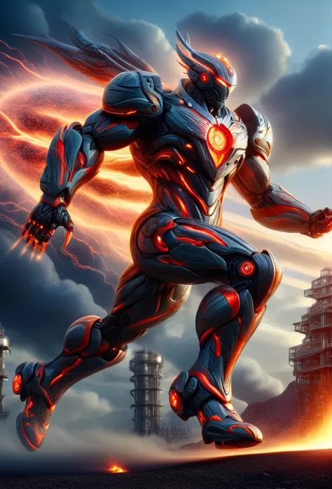 full body, (a warrior wearing a mecha named "storm crimson" from china is shooting with a huge nuclear energy gun), (wearing a f...