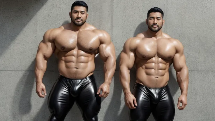 There is only one handsome Asian actor in the photo，35 years old，High target, Fitness，short hair, O-Shaped Beard，Perfect body, Skin color black，Radiant Skin，Smooth skin，Muscle bulge, muscular, Very large pectoral muscles，Very sexy abdominal muscles，Very we...