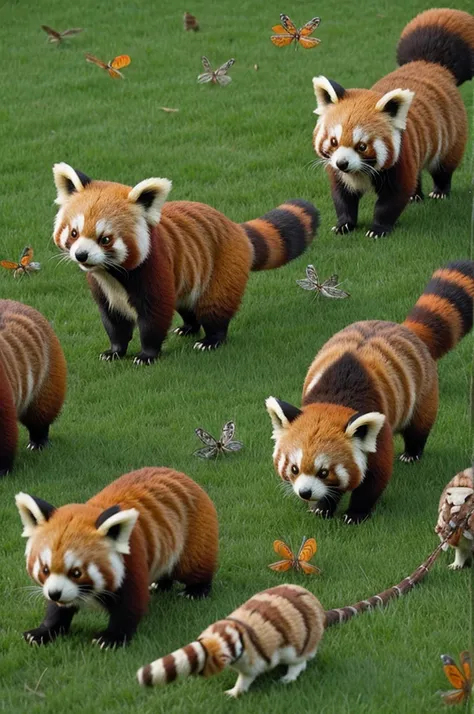 pokemon food chain with a red panda mark,small birds,and insects 
