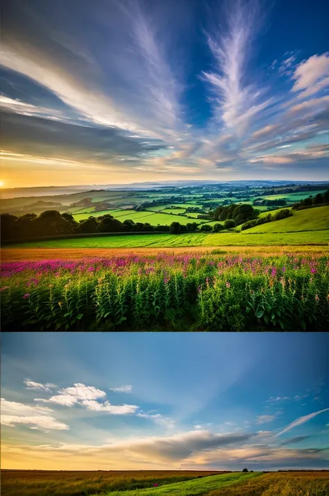 Original landscape，Sky and clouds，Tyndall effect，A country road，Colorful hot air balloon，High quality desktop wallpaper, Verdant forest, Detailed field properties, Beautiful English countryside, Stunning scenery, Rolling Hills, Landscape Wallpaper, Lush co...