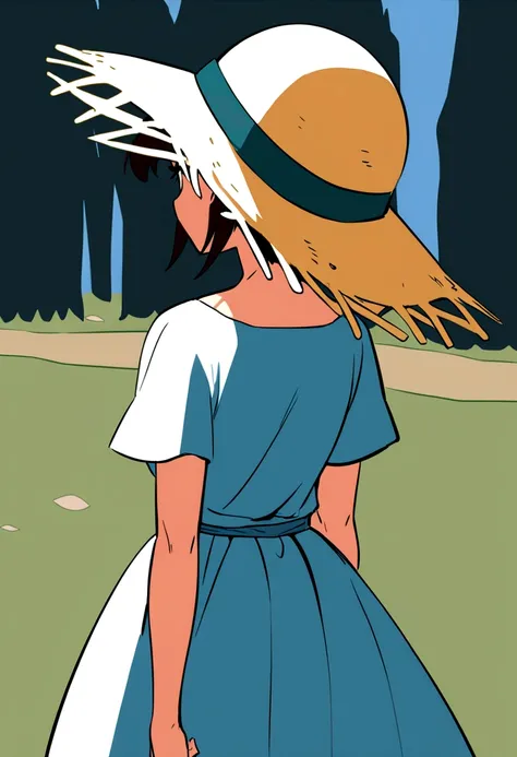 Ghibli style　Straw hat　girl　Back view