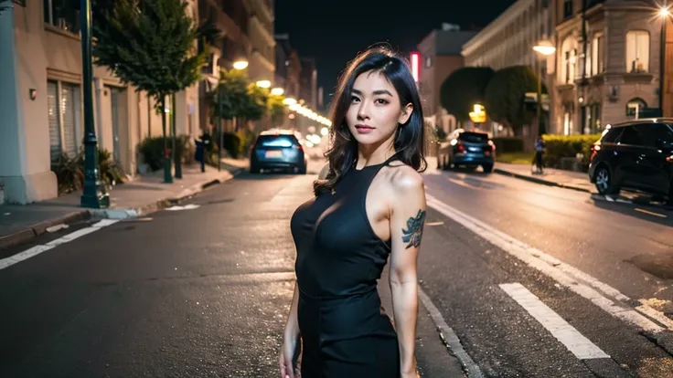 full-body photo, the most cheap chinese godness prostitute, streetwhore，streethooker，a very clear face，tatto on the face and bre...