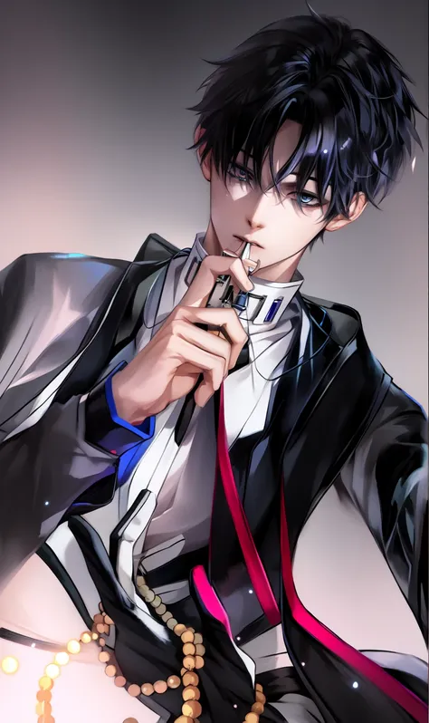 anime - style image of a man in a white shirt and black tie, anime key visual of elegant, makoto kano, shigenori soejima illustration, hijikata toushirou, handsome anime pose, beautiful androgynous prince, key anime art, gapmoe yandere grimdark, clamp styl...