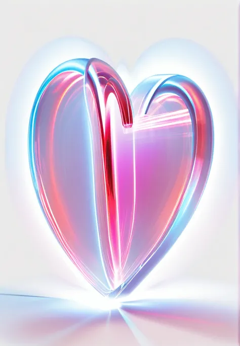 Translucent laser light heart，White background