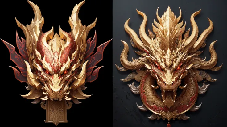 There are two dragon head patterns on the wall, Chinese dragon concept art, 8k high quality detailed art, Complex and gorgeous anime CGI style, High Detail Art, Inspired by Li Kan, Highly detailed cgsociety, Eye-catching and detailed art style, Highly deta...