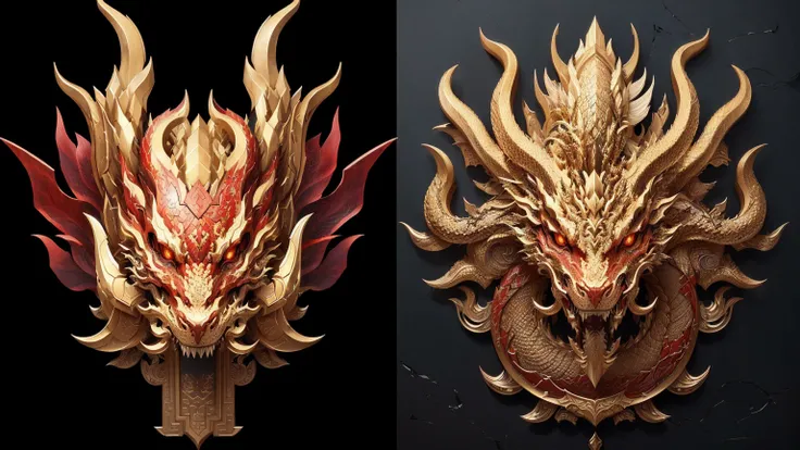 There are two dragon head patterns on the wall, Chinese dragon concept art, 8k high quality detailed art, Complex and gorgeous anime CGI style, High Detail Art, Inspired by Li Kan, Highly detailed cgsociety, Eye-catching and detailed art style, Highly deta...