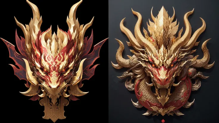 There are two dragon head patterns on the wall, Chinese dragon concept art, 8k high quality detailed art, Complex and gorgeous anime CGI style, High Detail Art, Inspired by Li Kan, Highly detailed cgsociety, Eye-catching and detailed art style, Highly deta...