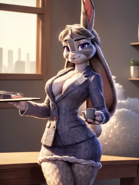 best quality,
masterpiece,
High quality
ultra-detailed
beautiful detailed,
hyper Realistic,
8k , 16k,
3D,
Portrait,
Looking at the audience,
background is an office,

(Face is JudyHopps:1.4),
((long straight hair)),
(see-through bangs:1.3),
bright purple e...