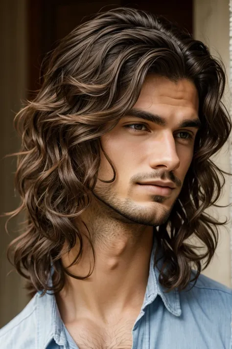 Handsome young man wavy medium hair