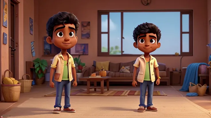 young Tamil man in his early 20s, Tamil movie hero in Pixar style