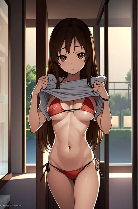 nfsw, highres, sawako yamanaka, sawako yamanaka, (brown eyes:1.5), brown hair, glasses, long hair,
blake bikini,
break looking a...