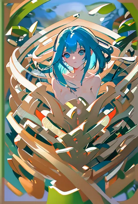 best quality, (masterpiece),(extremely detailed), (high quality), (high resolution), (nude:1.5) 1 girl,(blue blue hair), blue-gr...