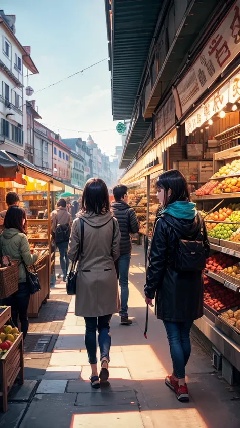 Perspective sketching people walking in the market