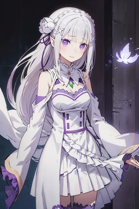 emilia, 
Rezero emilia, 
1girl, 
best illustration, masterpiece, best quality, (anime screencap:0.8), (official art:0.7), detailed beautiful face and eyes, nice hands, perfect hands, BREAK long hair, low-tied long hair, braid, crown braid, animate, anime k...