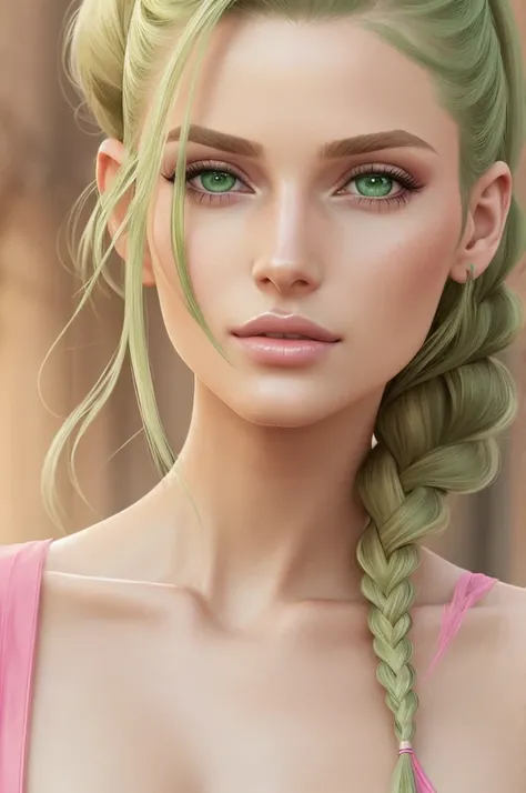 photorealistic, realistic,
Girl, green eyes, clear skin, soft makeup, long streaked green/pink hair, {loose hair, updo hair, ponytail, braids}, realistic soft skin.