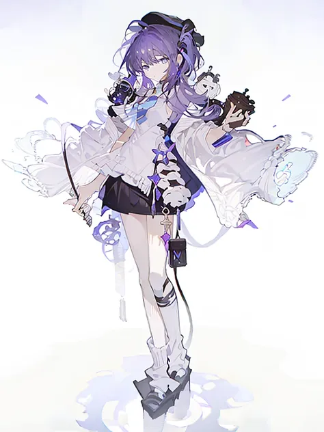 a girl，standing picture，whole body，standing，bandage，purple hair