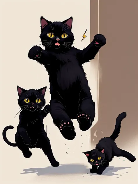 1cat, cute black cat, black cat, adorable, furry, expressions, many expressions, many movements, exaggerated movements, happy, sad, surprised, shocked, cute, adorable, q version,