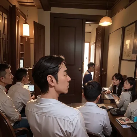 Back photo, There is only one middle-aged man in the photo，major，credibly，of Taiwanese，Used to make profile pictures, Under the mansion, Cartoon style photos