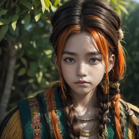 hyunjun hur actor and kpop idol more realism in hair and clothing hair orange, create an image of an inca from peru with bright ...