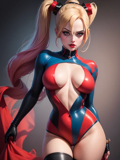 A dynamic and visually striking illustration of Harley Quinn, drawn in the style of Artgerm. This piece pays homage to the classic pin-up art of Earle Bergey, while still maintaining the edgy and playful nature of the beloved comic book character.