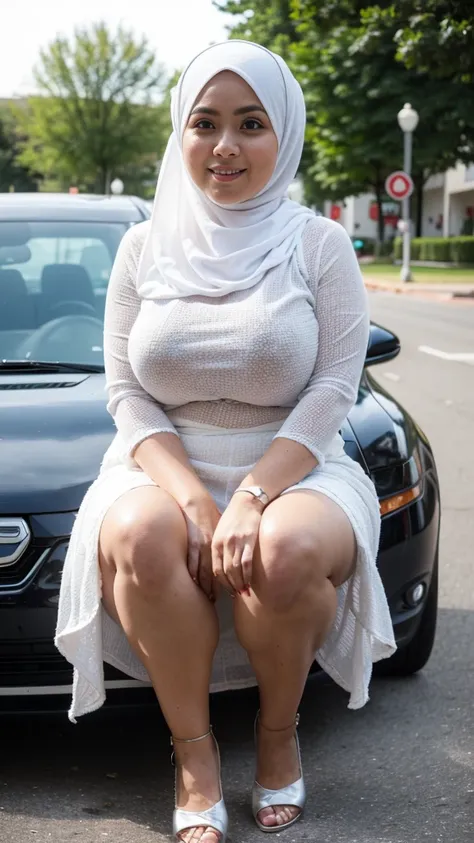 RAW, (Best quality, high resolution, work: 1.3), Beautiful Malay woman in hijab, plump body, naked, Big breasts, Beautiful big eyes, Soft smile, beautiful face, super horny face, slightly open mouth, thick thighs, beautiful buttocks, , beautiful big eyes ,...