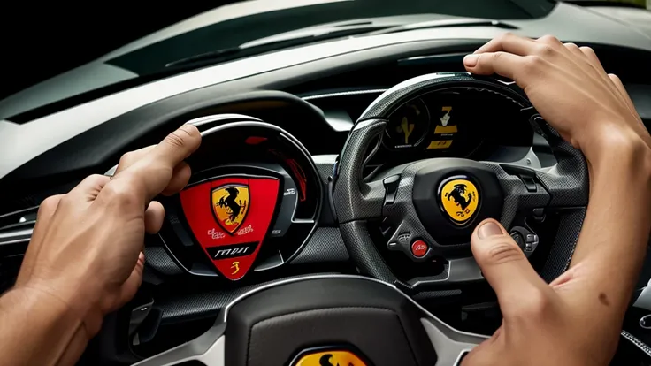 Ferrari and Lamborghini logo showing in-hand arm