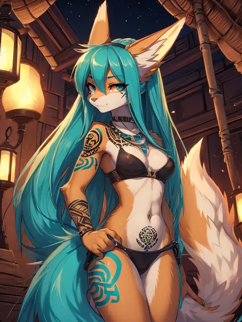 Miku Hatsune,Arabic, tanned skin, High Definition, kitsune ears, tribal tattoo